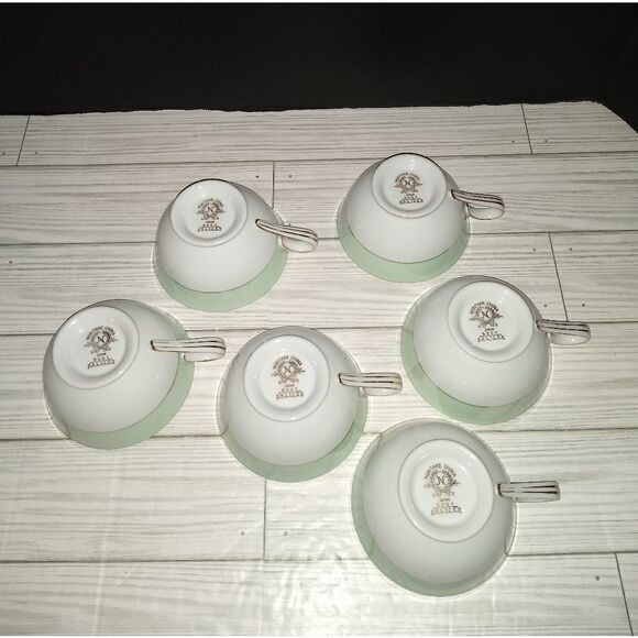 Noritake China 5267 Alice Tea Cups Set Of 6 Wide Green Border Gold Wheat Print - Picture 4 of 9